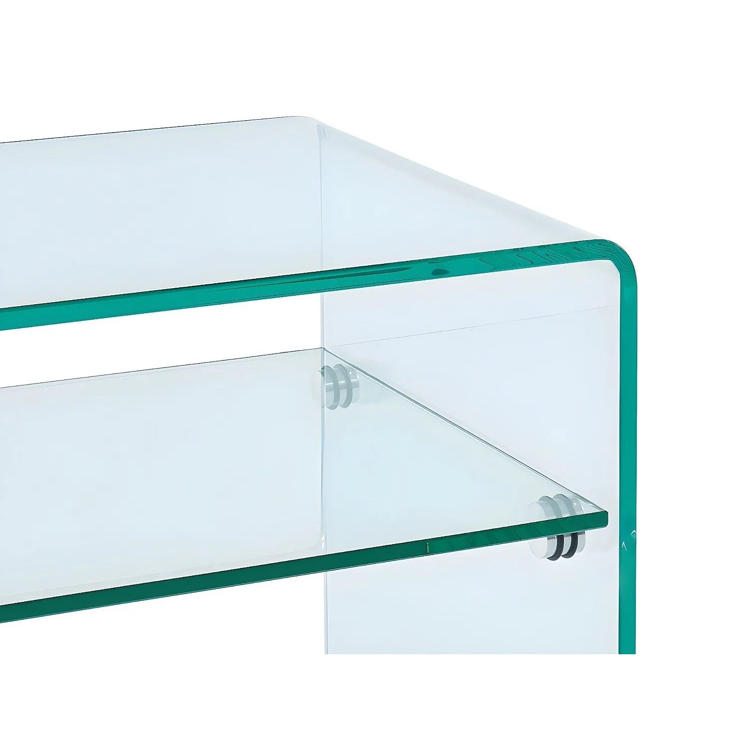 Transparenter Glas-Nachttisch Stileos, 48 cm, mit gebogenen Kanten und einer Ablage. Modernes Design.