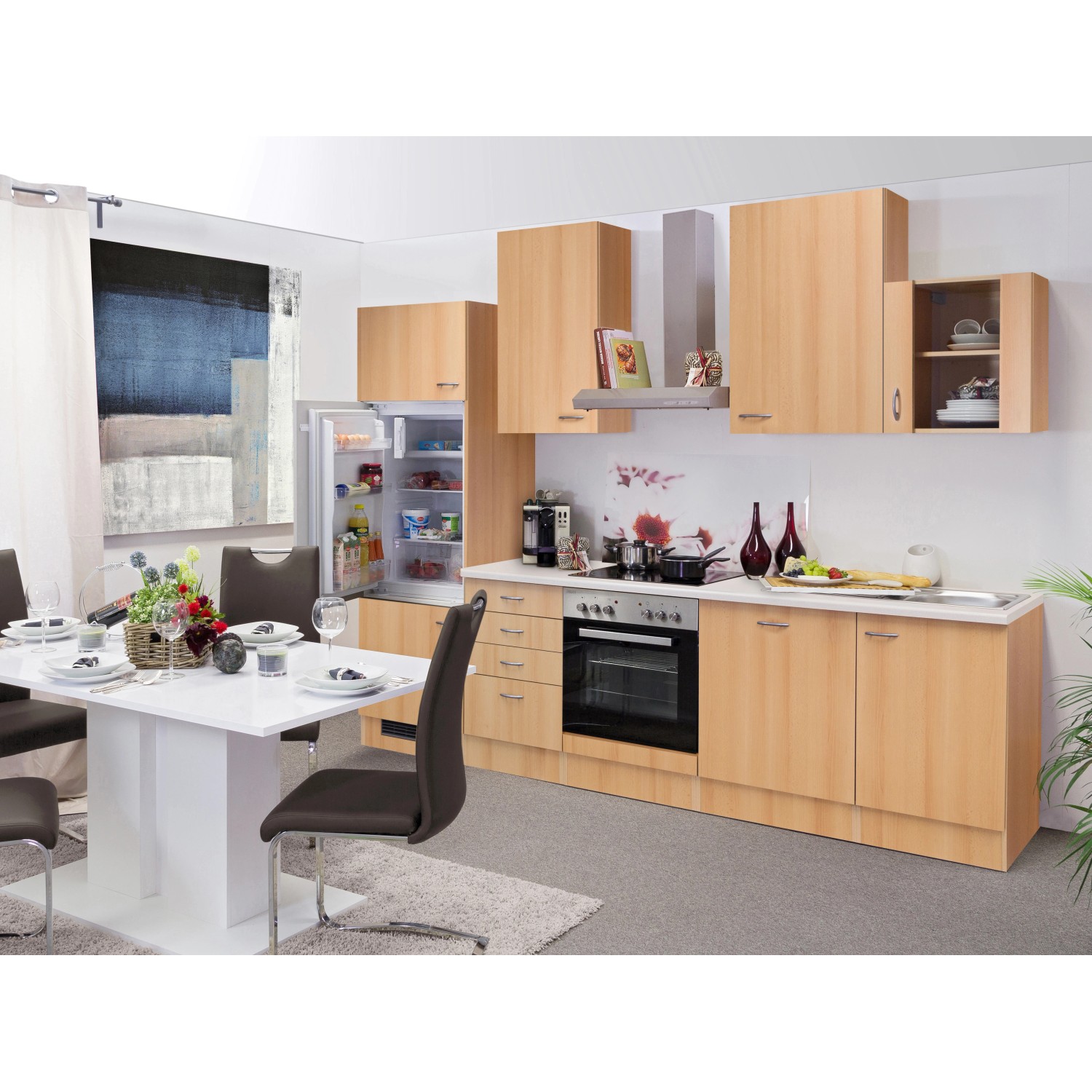 Flex-Well Classic Küchenzeile/Küchenblock Nano 280 cm Buche Nachbildung