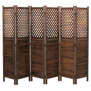 Brauner MCW Paravent A84, 6-teilig, 170x245cm, im Fensterladen-Design als Dekoartikel & Wohnaccessoire.
