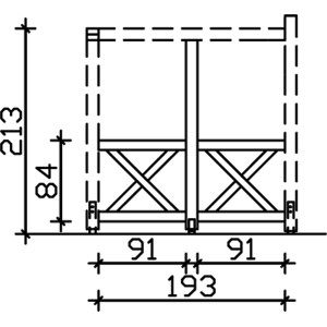 Technische Zeichnung: Skan Holz Seitenwand Andreaskreuz, 205x210 cm, Fichte Natur, Zubehör Terrassenüberdachung.
