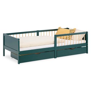 Homestyle4u Kinderbett 90x200 Holzbett mit Rausfallschutz Grün 2912