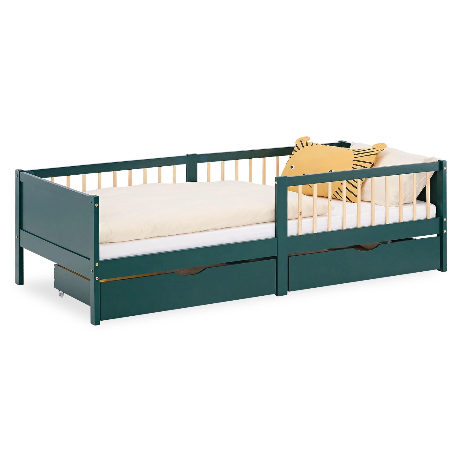 Homestyle4u Kinderbett 90x200 Holzbett mit Rausfallschutz Grün 2912 günstig online kaufen