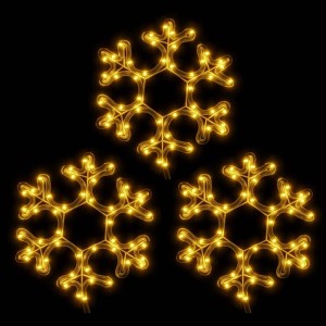 vidaXL LED-Schneeflocken, 3er-Set, warmweiß, 27x27 cm, Weihnachtsdeko.