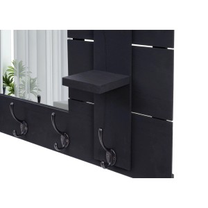 Dunkelgraue MCW Wandgarderobe C89 im Shabby-Look mit Spiegel, Ablagen und Haken.