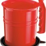 Roter Farbtopf mit Griff und 5 Pinseln, geeignet für Malerarbeiten.