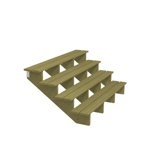 Plus A/S Terrassentreppe mit 4 Stufen aus druckimprägniertem Holz.