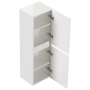 Posseik Bad Hochschrank Limes, weiß hochglanz, 112 cm, mit offenen Türen und Einlegeböden.