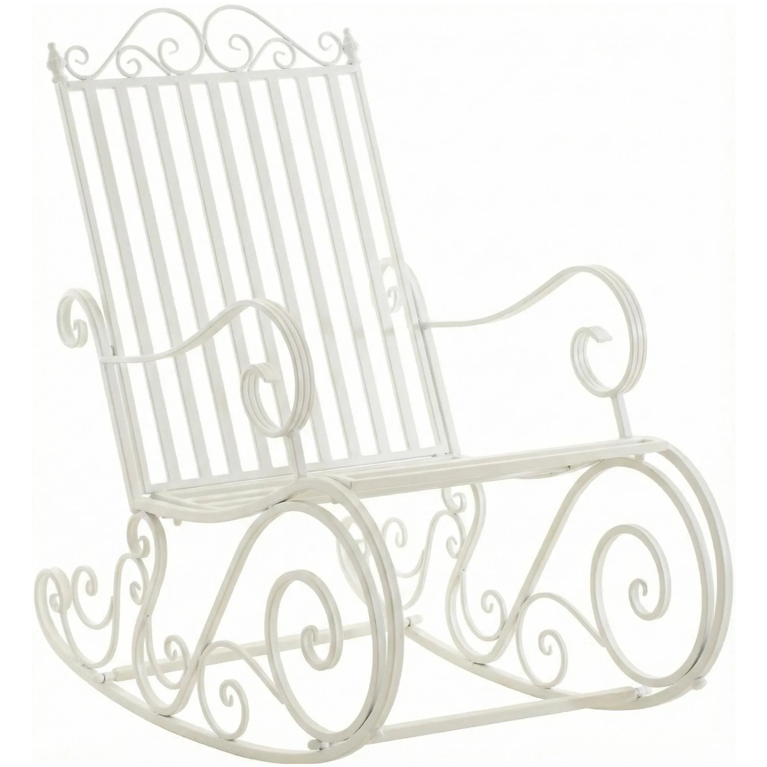 DELUKE Schaukelstuhl ANNA Antik Outdoor 56x90x94cm Metall Weiß Gartenstuhl Liegestuhl Relaxstuhl Garten Terrasse