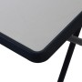 Detailansicht: Blauer MFG Campingtisch Scherentisch mit weißer Tischplatte, Gestell aus Stahl.