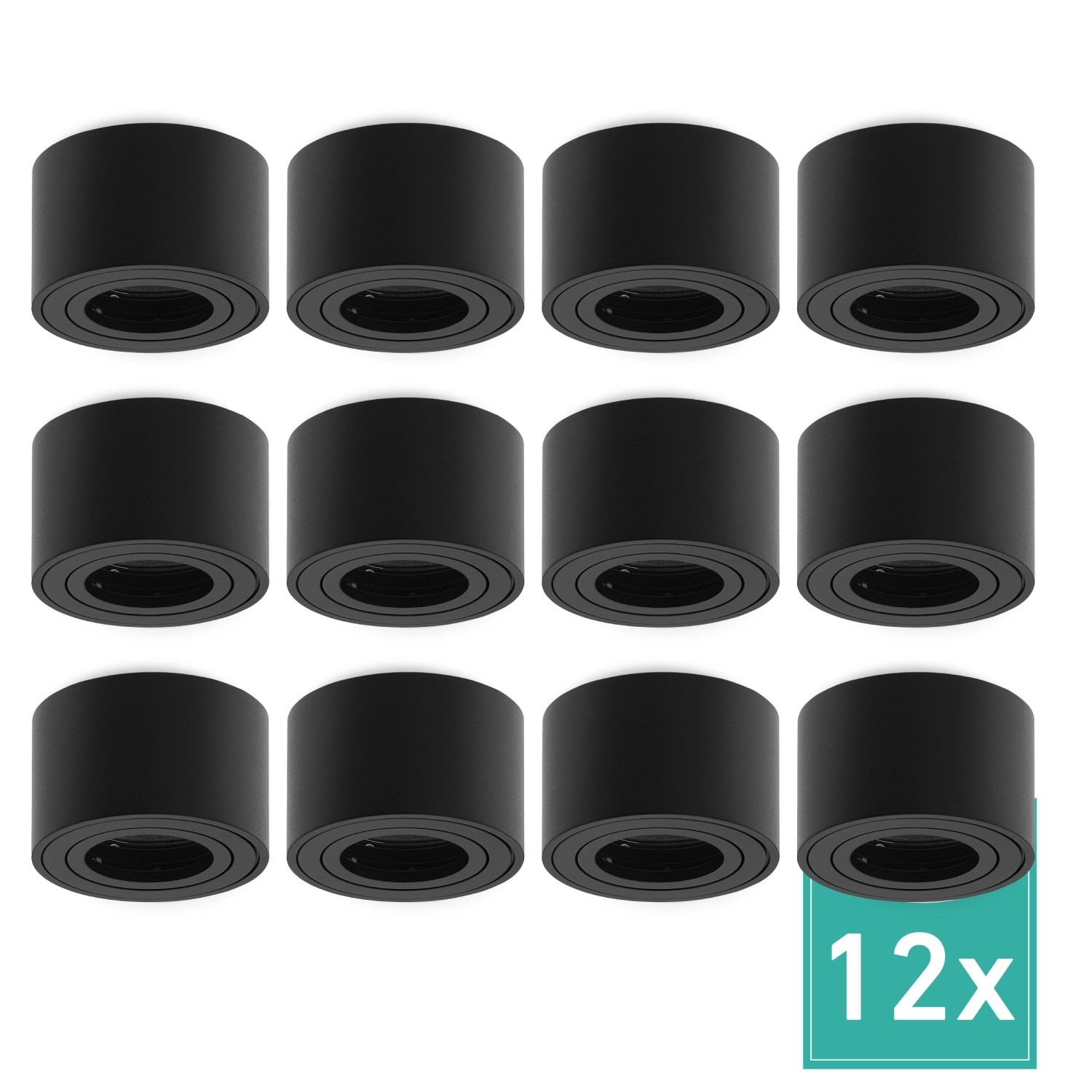 Oktaplex 12er Set Aufbauleuchte Aluminium Lile S für LED-Module Aufbaustrahler Spotrahmen 230V Schwarz