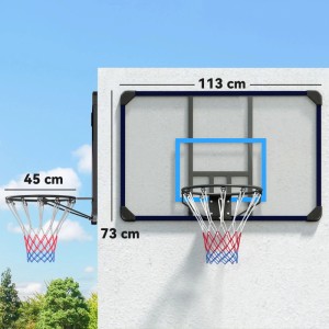 SPORTNOW Basketballkorb zur Wandmontage, transparent, Stahl schwarz, Netz blau-rot-weiß. Backboard 113x73 cm, Ring 45 cm.