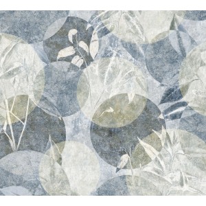 Erismann Fototapete Tender Circles blau-grau mit floralem Muster, 3,0x2,7m.