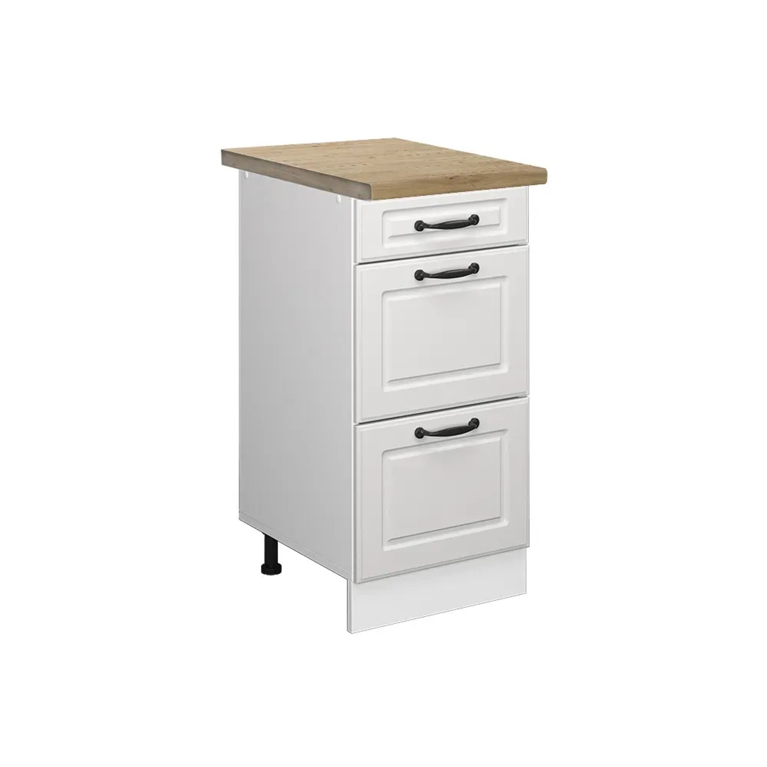 Vicco Küchenunterschrank R-Line Weiß Landhaus/Weiß 40 cm mit Schubladen AP Eiche
