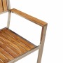Detailansicht eines Gartenstuhls der vidaXL Essgruppe aus Akazienholz und Metall.