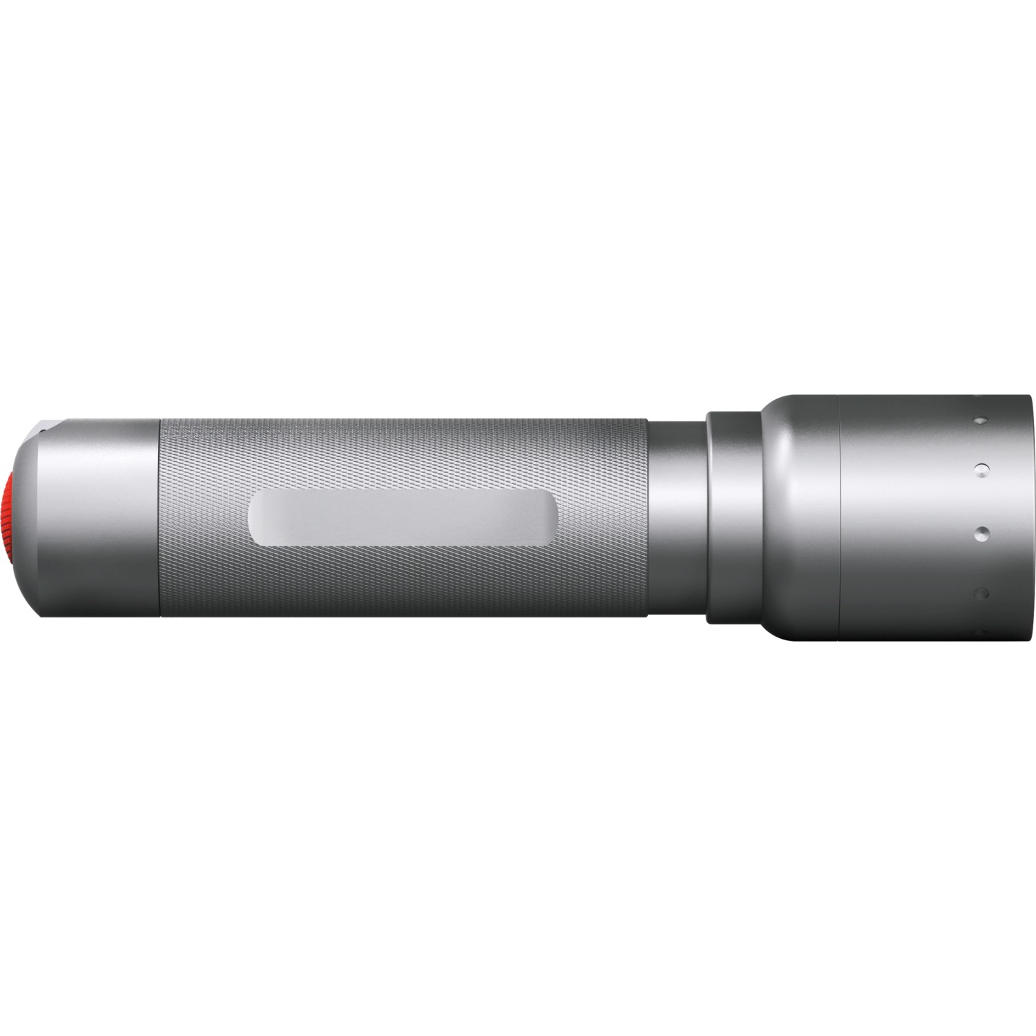 Solidline Pro 300 Taschenlampe, dimmbar, silbernes Aluminiumgehäuse.