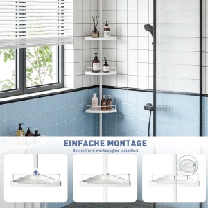 Sekey Duschregal, weißes Teleskop-Eckregal mit 4 Ablagen im Badezimmer.