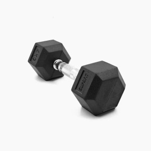 Schwarze Suprfit Hex Gummi-Kurzhantel 4 kg mit gerändeltem Griff für Sport & Fitness Training.