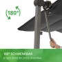 Detailaufnahme: Anthrazitfarbenes Leco Sonnendach Waved, 180° schwenkbar, mit Handbedienung.