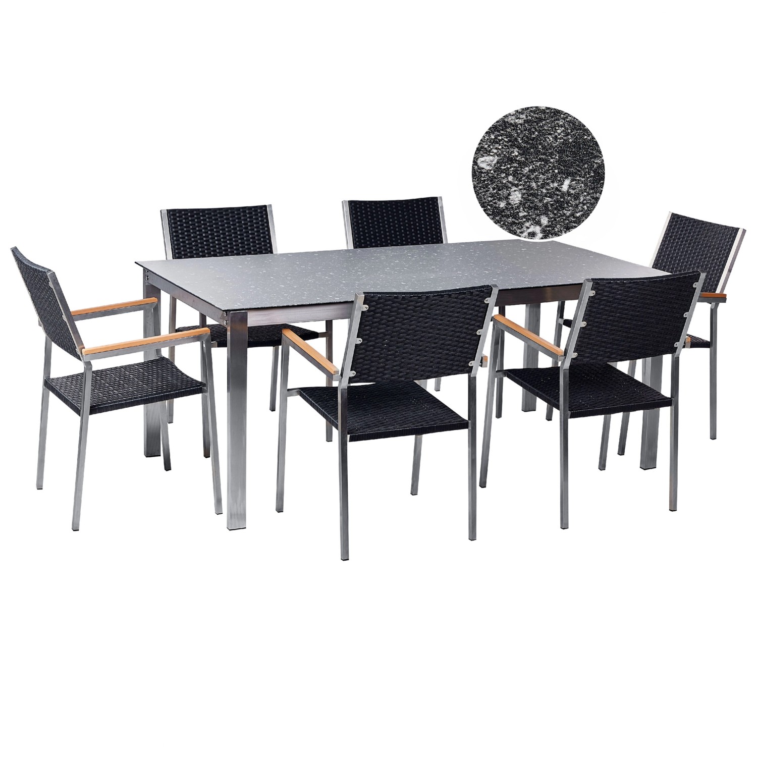 Beliani Gartentisch mit 6 Stühlen aus Rattan COSOLETO/GROSSETO Schwarz Silb günstig online kaufen