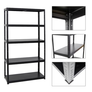 Schwarzes PROREGAL Schwerlastregal Steel Eagle (5er-Set) mit 5 Böden, ideal für Werkstatt und Garage.