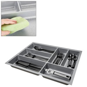 SOTECH ORGA-BOX-2 Besteckeinsatz Tiefe 462 mm Höhe 50,5 mm Für Nobilia Küchen Canvas Struktur Silbergrau Breite 359 mm