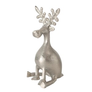 Silberne Boltze Deko-Figur Tarnow, ein sitzender Hirsch aus Aluminium, 16 cm hoch.