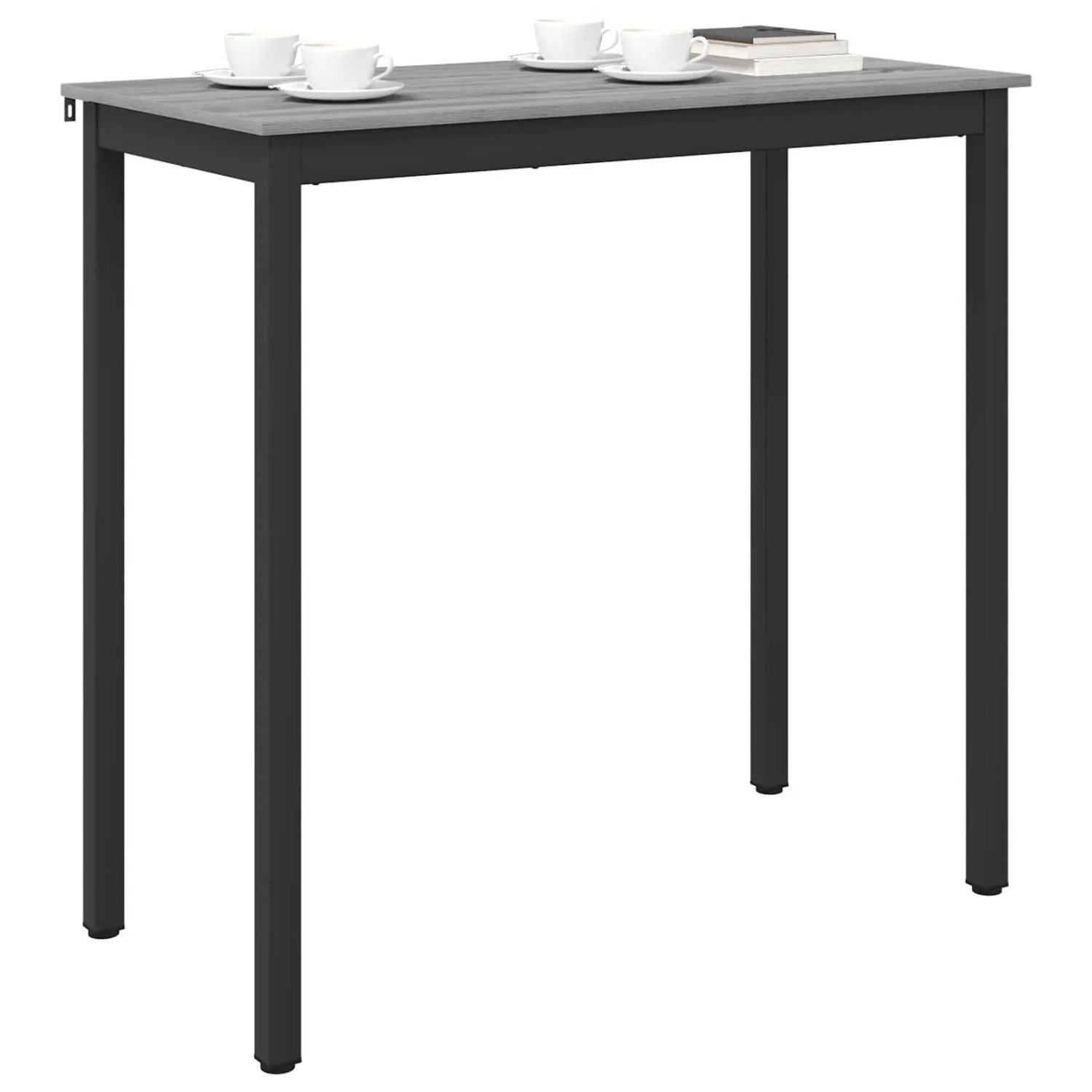 Hoher, rechteckiger vidaXL Esstisch aus grauem Holzwerkstoff mit schwarzen Metallbeinen. Modernes Design.