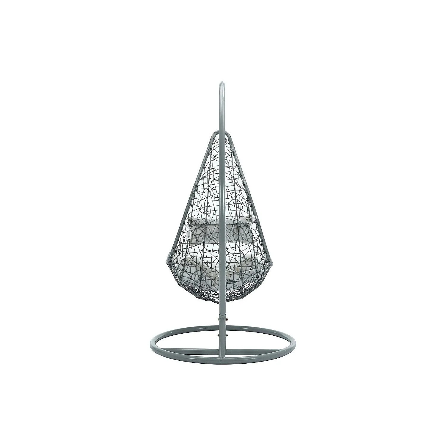 Vente-unique Hängesessel Orosi hellgrau aus Polyrattan mit weißem Kissen auf Standfuß für 1 Person.