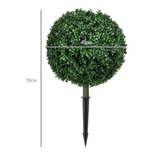 HOMCOM Künstlicher Buchsbaum, runde grüne Krone, 40 cm Durchmesser, 70 cm hoch, mit schwarzem Erdspieß für Garten & Deko.