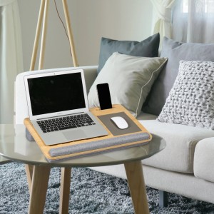 Relaxdays Laptopkissen Bambus Natur Grau Handgelenkauflage Mauspad 10 cm x 55,5 cm x 36 cm 1,9 kg