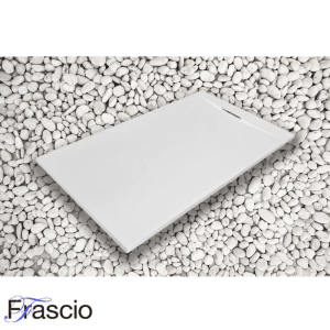 Weiße Frascio Duschwanne 100x70 cm aus Marmorharz mit Steinoptik.