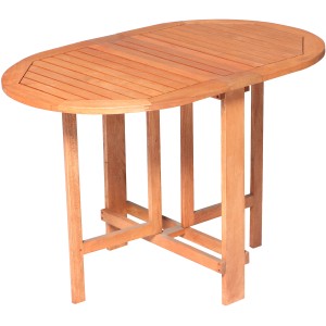 Ovaler Klappentisch aus Eukalyptusholz für Balkon & Terrasse. Platzsparend zusammenklappbar.