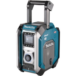 Makita Akku-Baustellenradio MR007GZ, blau-silber, mit Tragegriff, Bluetooth und DAB+ für Baustelle & Werkstatt.