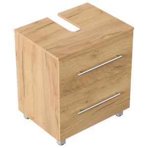 Posseik Waschbeckenunterschrank Mondial Universal 55 cm in Eiche Gold mit zwei Schubladen und Füßen.