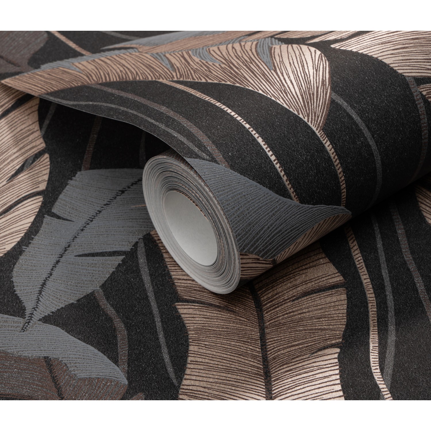 Rolle Erismann Vliestapete Melissa Arwen Anthrazit mit Blattmuster.