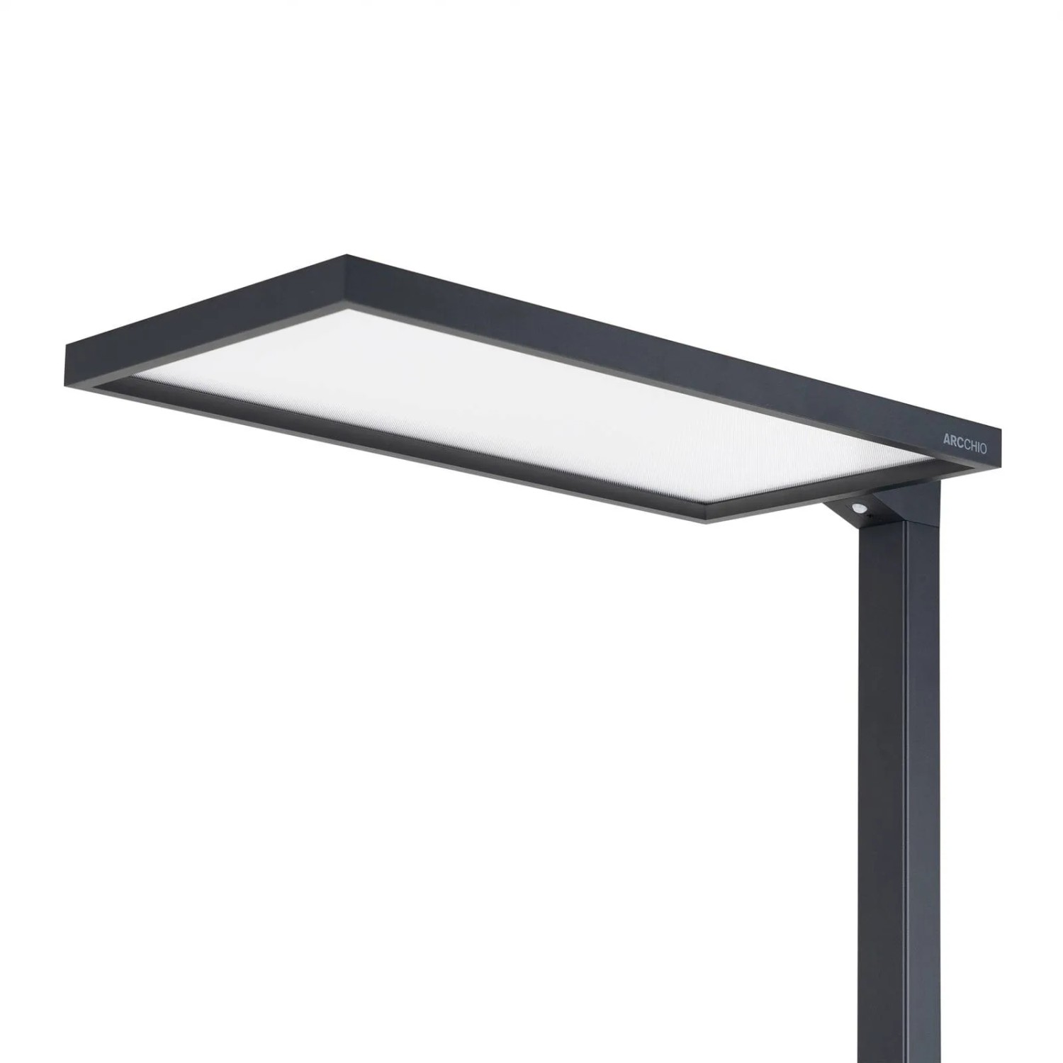 Moderne Arcchio LED Bürostehleuchte Nelus in Schwarz, dimmbar mit Bewegungsmelder für Arbeitszimmer.