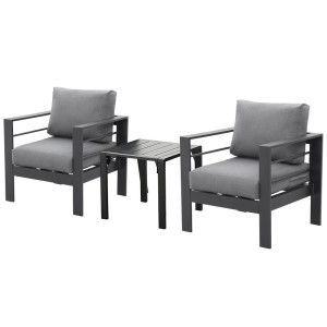 MeXo Bistroset, 2 graue Gartenstühle mit Kissen und kleinem Tisch für den Balkon.