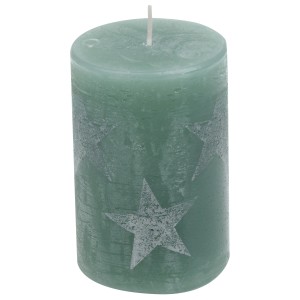 Steinhart Stumpenkerze Multistern, 10x6,8 cm, Salbei. Dekorative Kerze mit Sternenmuster.