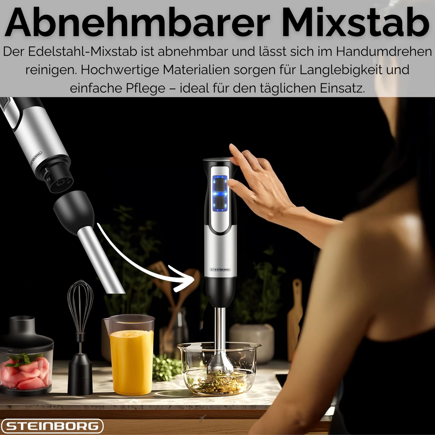 Steinborg SB-7070 Stabmixer Set mit Zerkleinerer 1500 Watt_5