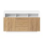 Merax Sideboard 140x85 cm in Naturholzoptik und Weiß mit 3 Schubladen, 2 Türen und offenen Fächern.