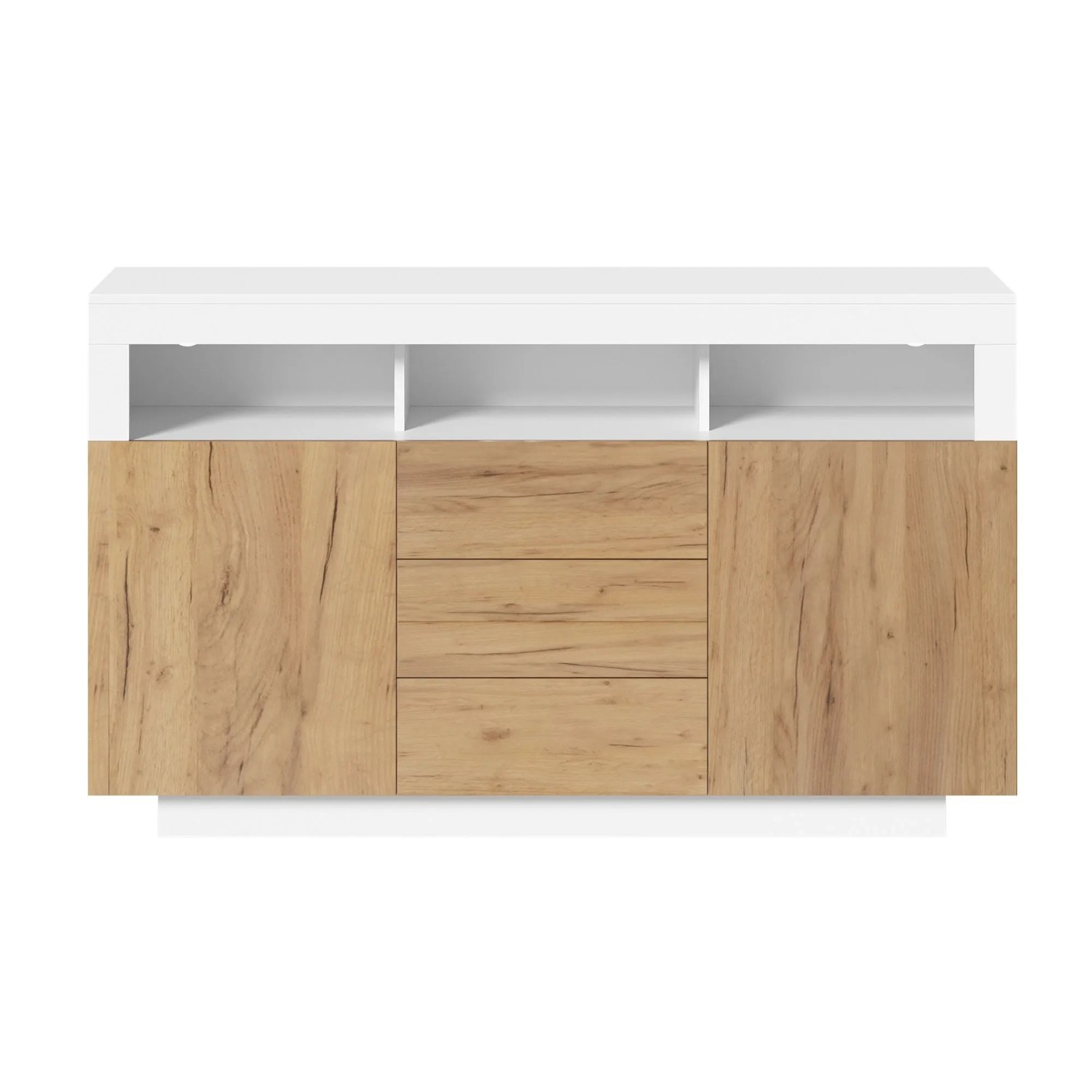 Merax Sideboard 140x40x85 cm Natur Weiß 3 Schubladen
