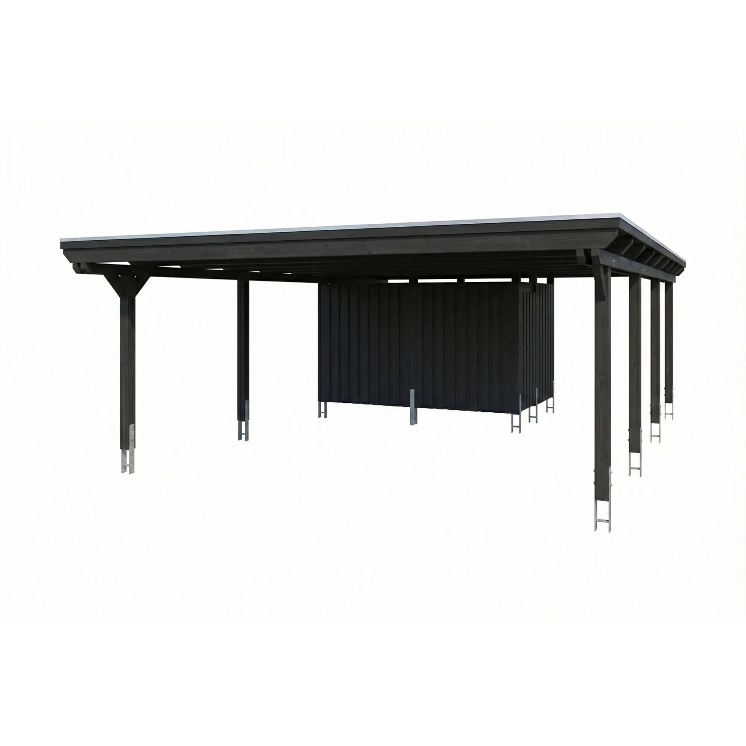 Skan Holz Carport Emsland Stahl-Dachplatten Abstellraum 609 x 846 cm Anthrazit
