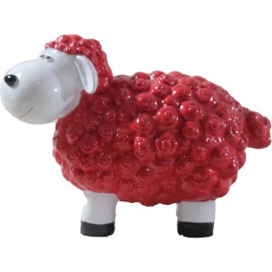 Lustiges, rotes Deko-Schaf aus Polyresin, 32 cm hoch, für die Gartendekoration.