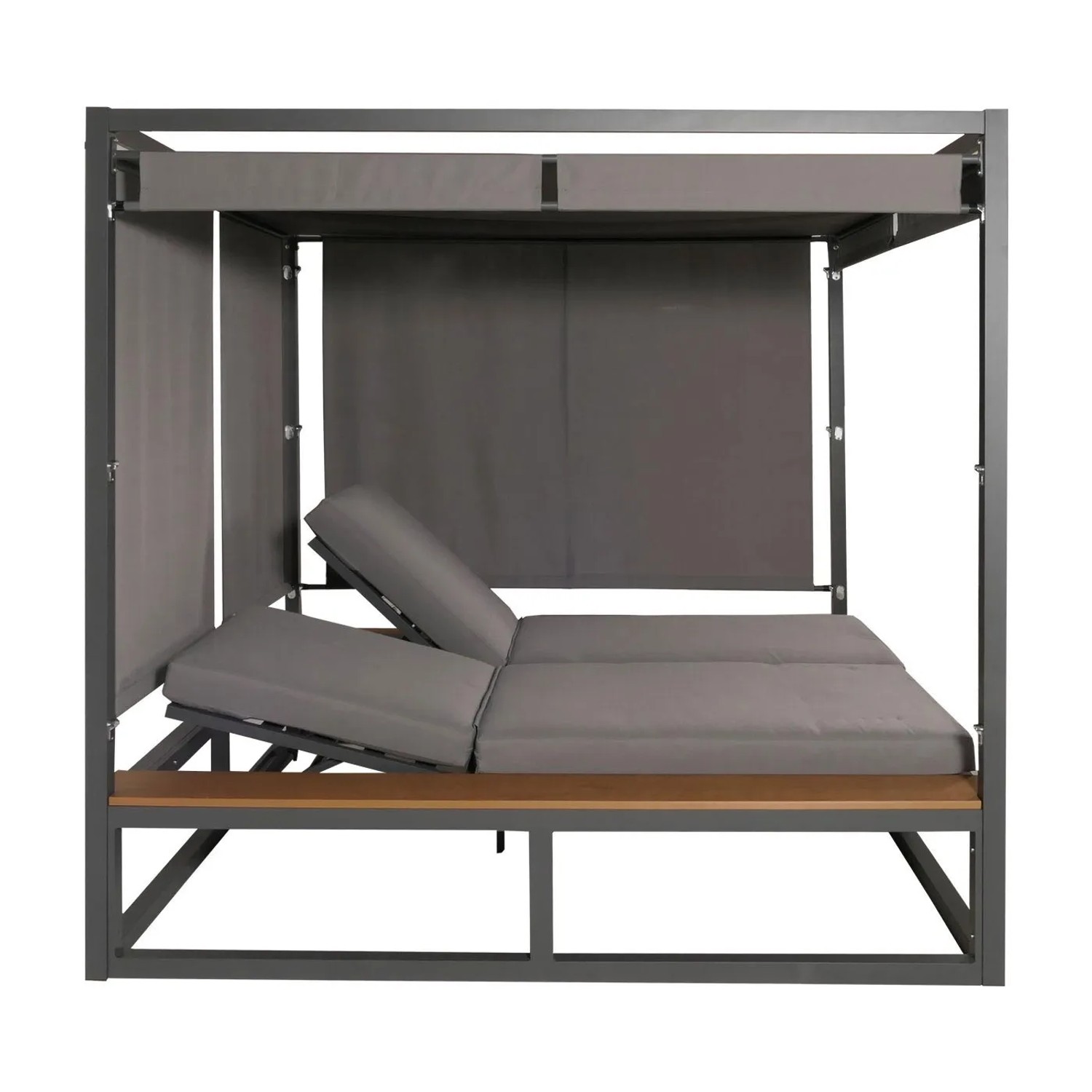 Hellgraue MCW Lounge-Gartenliege M63 mit verstellbarer Rückenlehne und Seitenteilen.