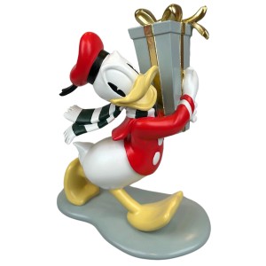 Disney Deko-Figur Donald mit Geschenk, 20 cm, festliche Weihnachtsdekoration.