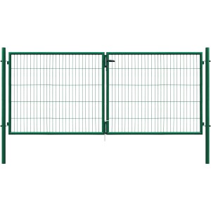 Grünes Doppeltor Classic mit Einstabmattenfüllung, 75x300 cm, inklusive Pfosten.
