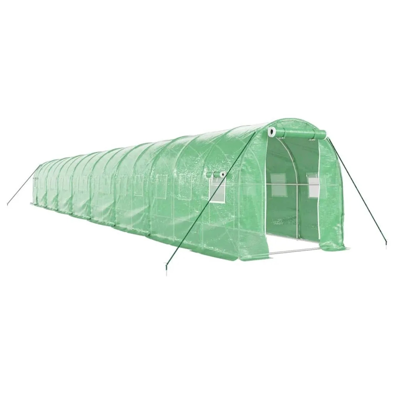 vidaXL Gewächshaus mit Stahlrahmen Grün 32 m² 16x2x2 m 3188023