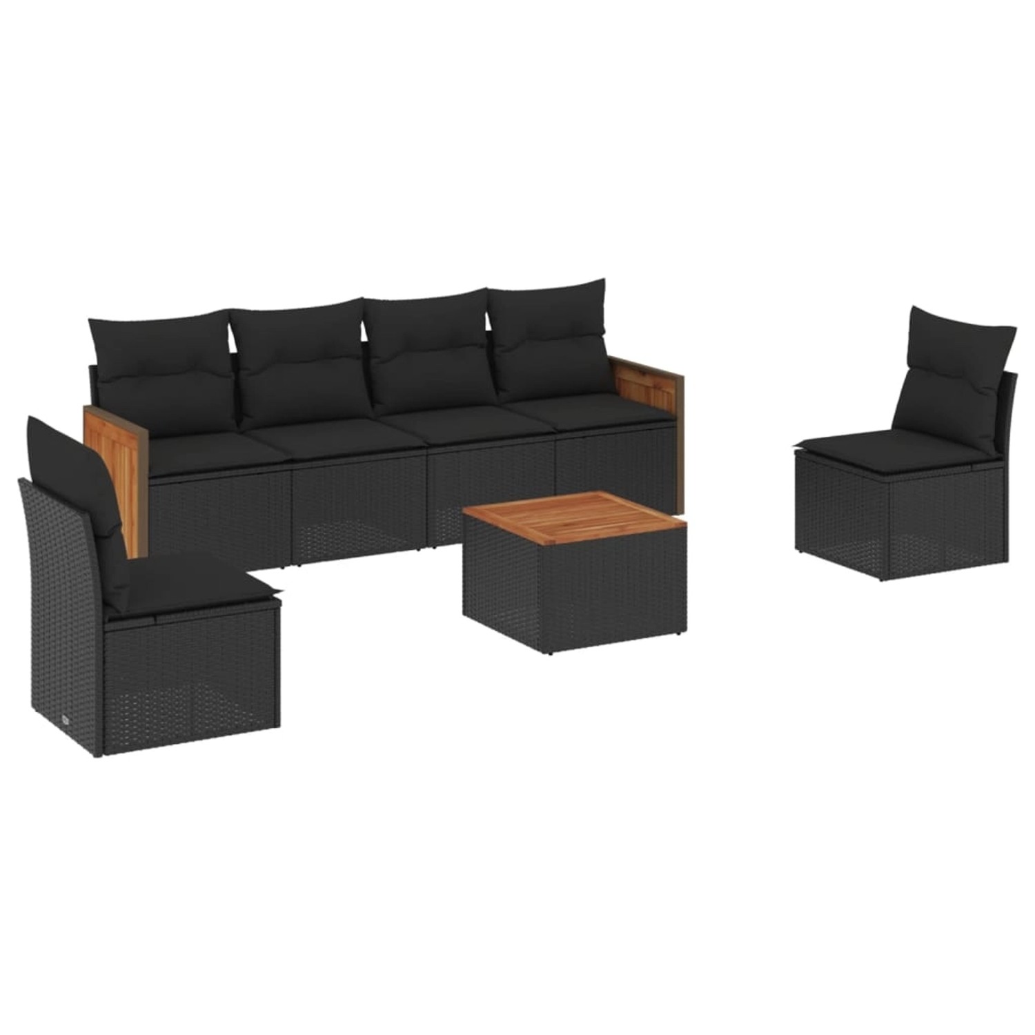 vidaXL 7-Tlg Garten-Sofagarnitur mit Kissen Schwarz Poly Rattan 3227546 günstig online kaufen