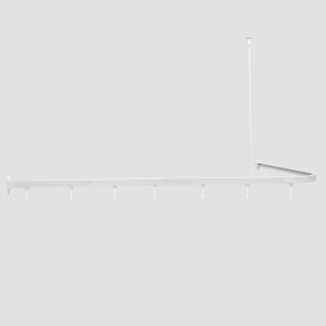 Weißes, L-förmiges Euroshowers Duschstangen-Set aus Aluminium, 90x170 cm, mit Deckenhalterung und Haken.