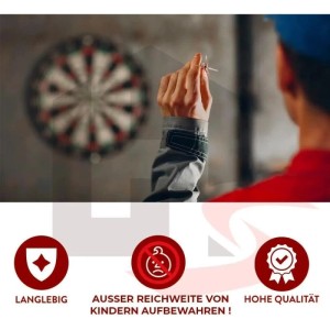 Lion Home Dartscheibe 45cm mit Pfeilen. Spieler zielt auf die Sisal Dartscheibe.